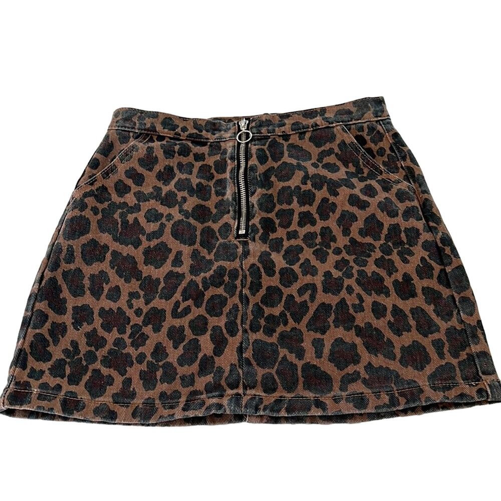 Hayden Los Angeles Animal Print Denim Mini Skirt with Decorative Zipper Small